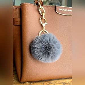 Gray Faux Fur Pom Bag Charm Key Chain